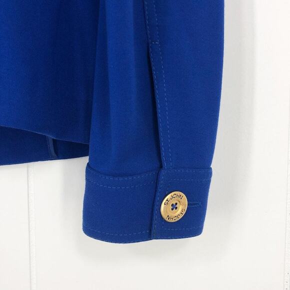 St. John VTG Patch Pocket Blazer Jacket Thick Knit Gold Button Front Size 6 Blue - Picture 8 of 16